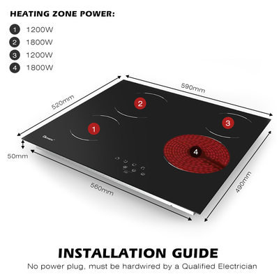 주문 220V-240V 4 번너 전기 요리장 24인치 세라믹 요리장 6000W online manufacture
