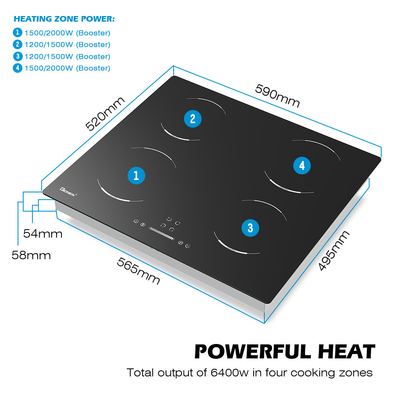 주문 60cm 4 번너 전기 쿡톱 4존 인덕션 호브 6400W GIB464SC online manufacture